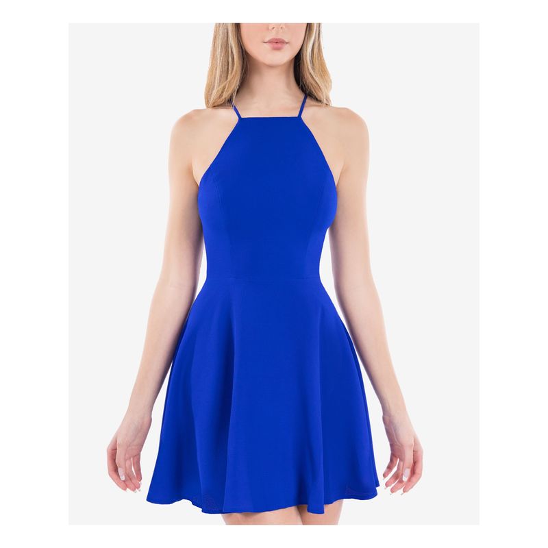 B. Smart Womens Stretch Lace-Back Sleeveless Halter Short Party A-Line Dress